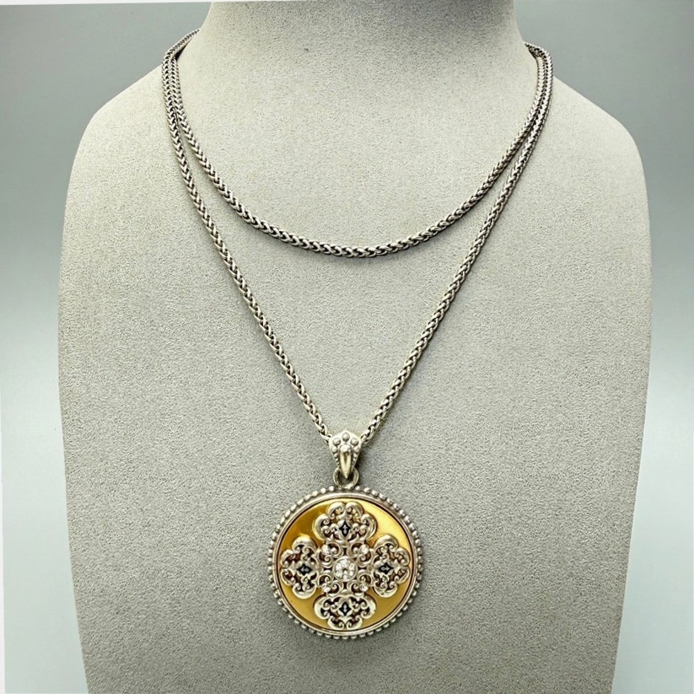 Brighton Beleza Silver and Brushed Gold Reversible Medallion Pendant Necklace